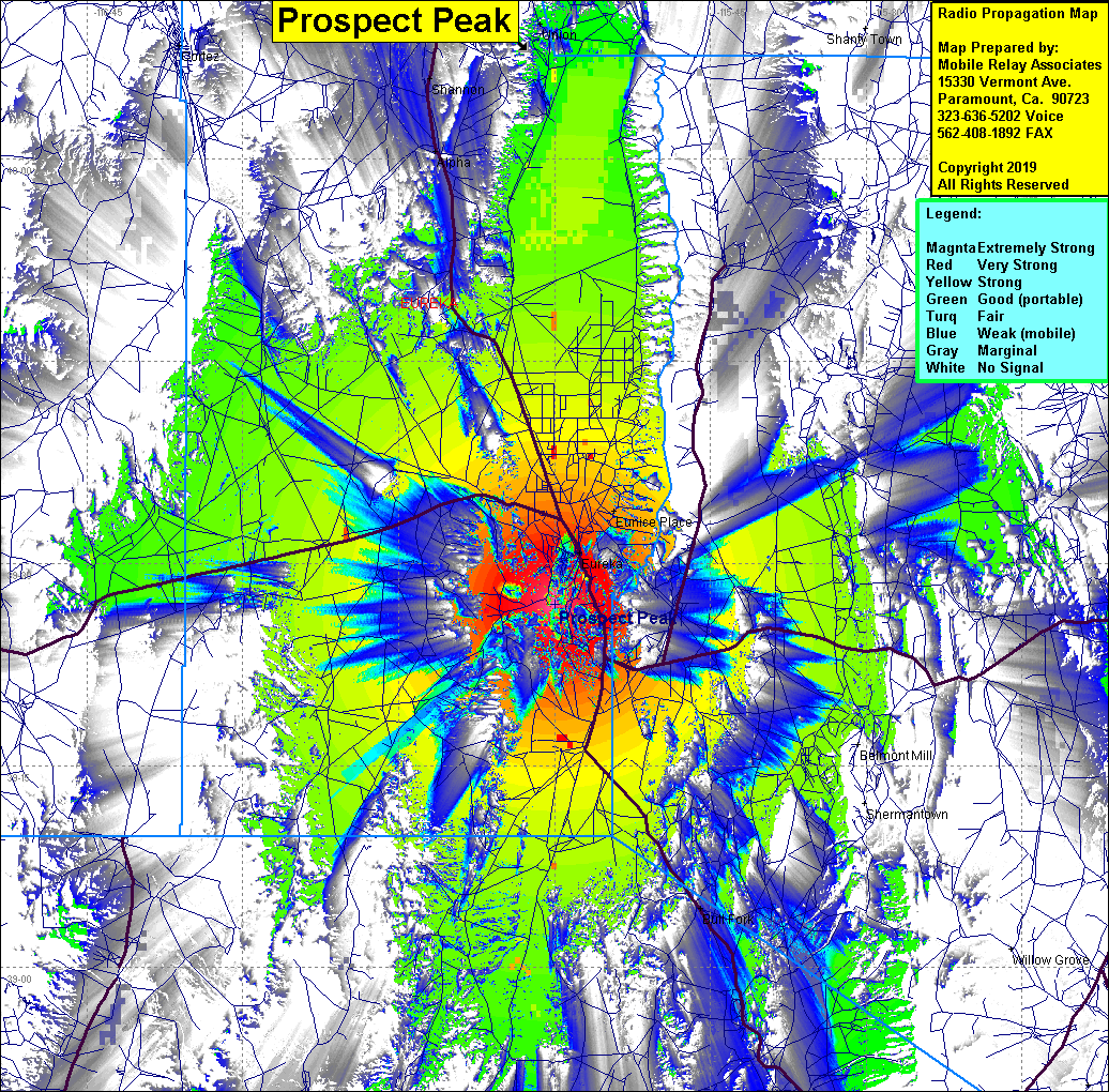 heat map radio coverage Prospect Peak
